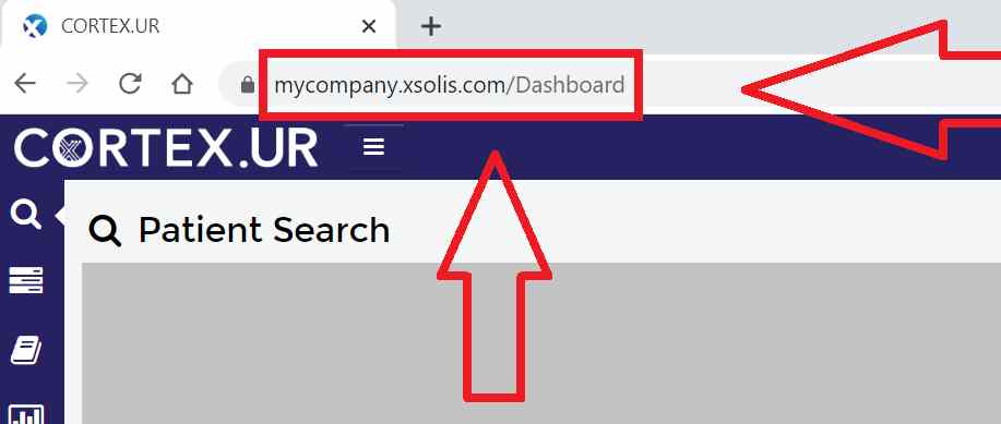 Screenshot of Cortex.UR with arrows pointing at the URL bar